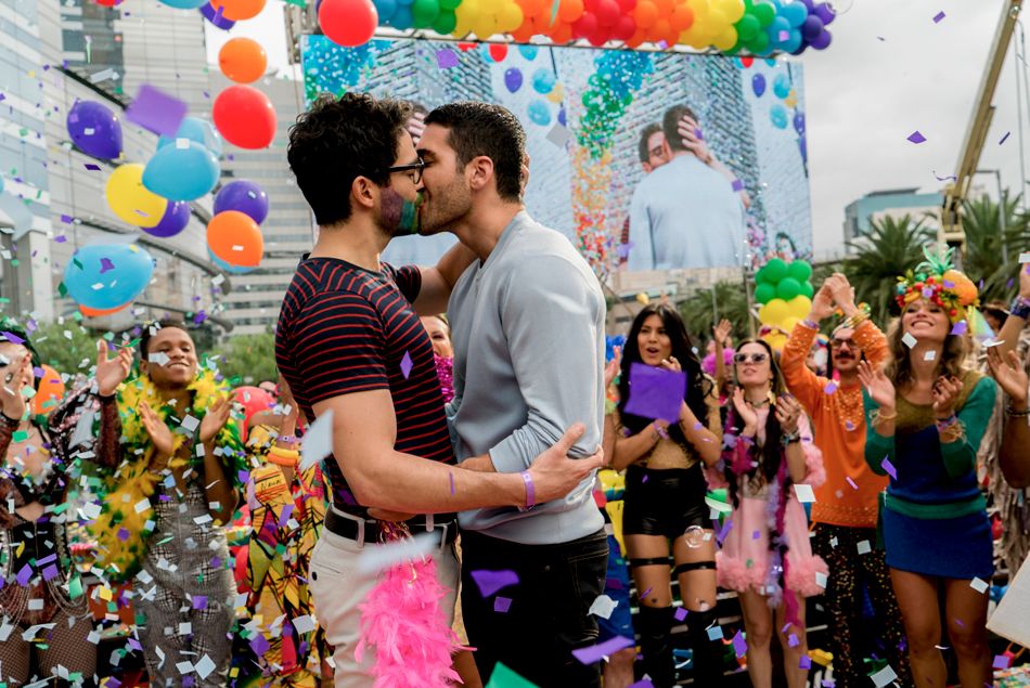 The cast cheering during an LGBTQ parade from Sense8